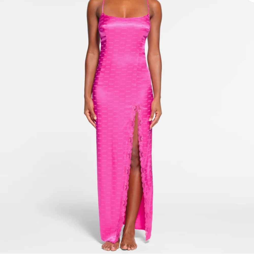 Skims woven jacquard long slip dress